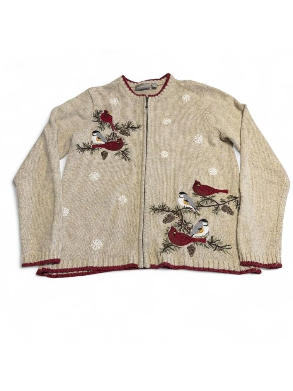 90's Croft & Barrow Whimsical Bird Cardigan Sweater Women's Small Holiday Fall
